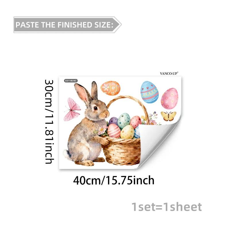 New Easter Flower Rabbit Sticker Self-Adhesive Waterproof Wall Stickers PVC Removable Wall Decal Window Decoration