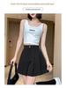 Women's High Waist Pleated A-Line Wide-Leg Shorts - Large Size, Black, Summer Versatile Skirt-Style Pants