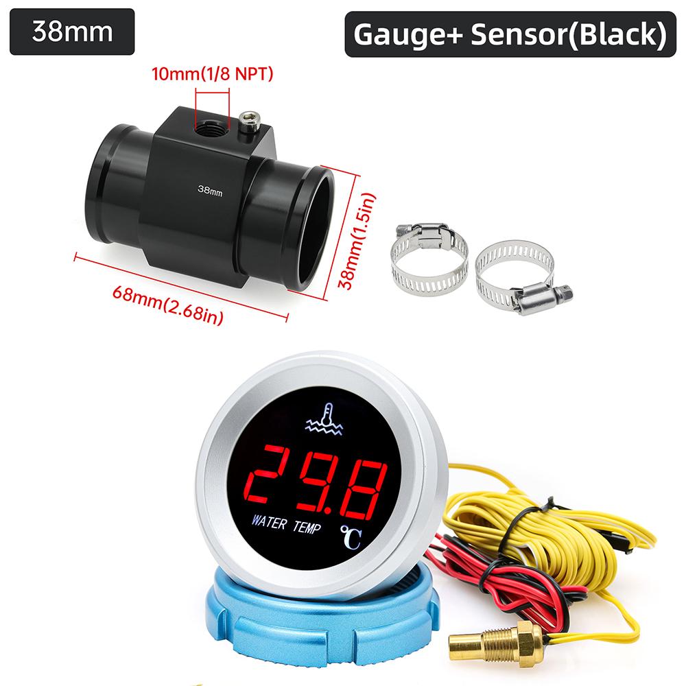 Car Water Temperature Gauge With 10mm Temp Sensor Car Digital LCD Temp Display For Car Truck Boat With 26~40mm Adapter (Option)