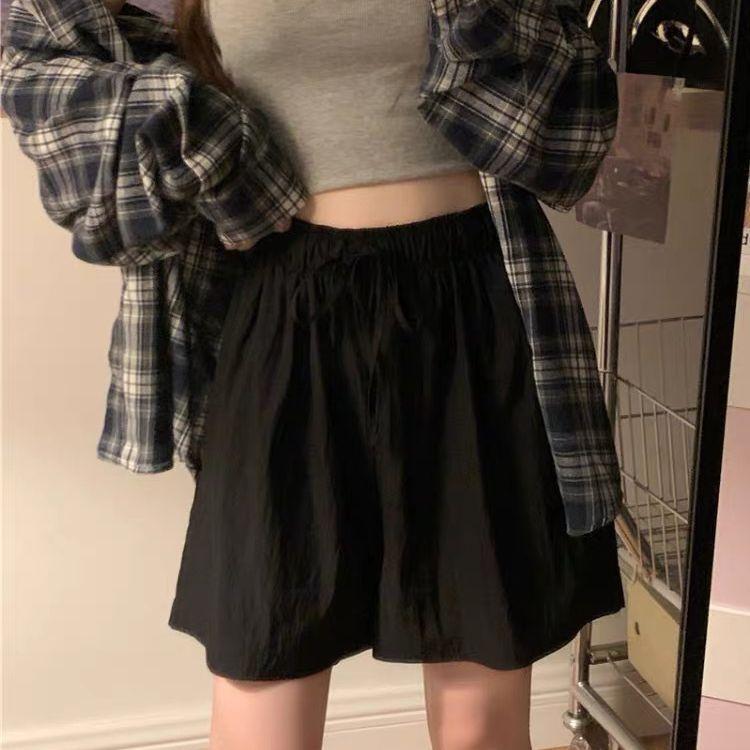 

Однотонные повседневные шорты большого размера для женщин летом в корейском стиле, свободные, с высокой талией, утягивающие, прямые, широкие брюки А-силуэта 4XL