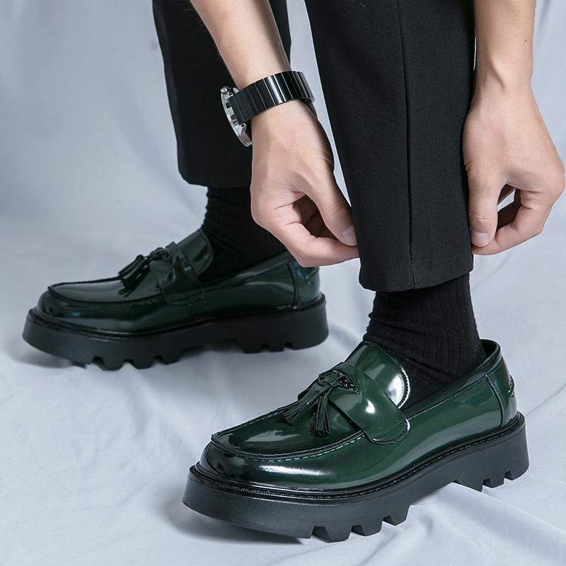 Men's Plus Size Tassel Loafers - 2024 Spring/Autumn, Thick Sole, Height-Enhancing, British Business Casual Platform Leather