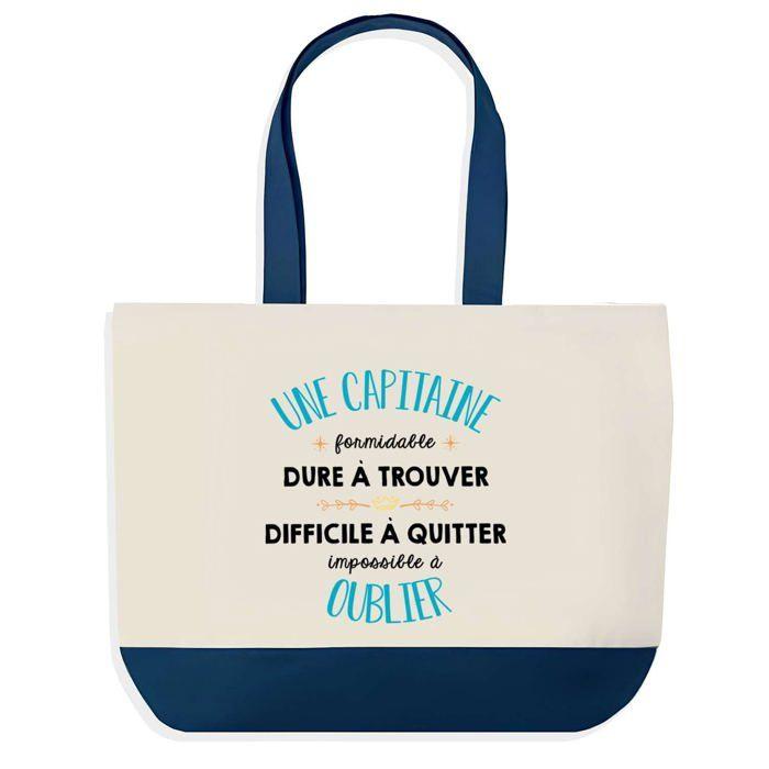 Tote bag - PLANETEE - Une Capitaine Formidable - Fond bleu - Coton - 40x45 cm