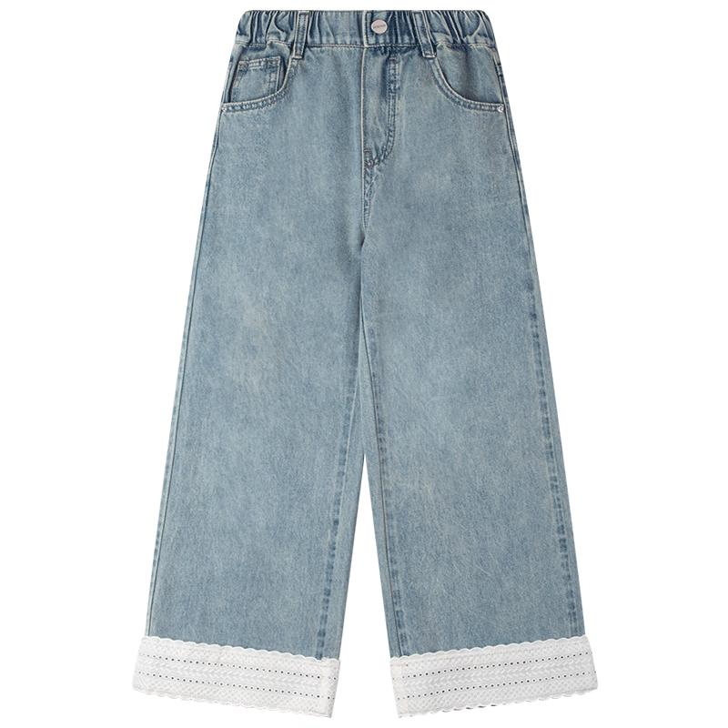 Girls  Retro Lace-Trim Denim Jeans 120