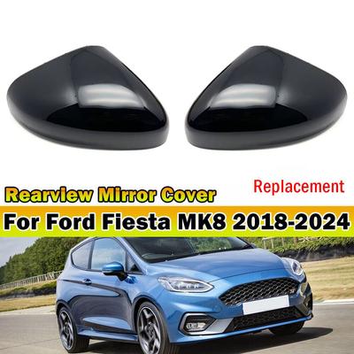 For Ford Fiesta MK8 2018-2024 2x Car Replacement Rearview Side Mirror Cover Wing Cap Exterior Door Rear View Case Trim Black