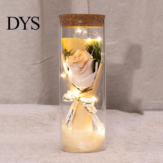 Eternal Rose With Warm Light Illumination Preserved Flower Glass Wishing Bottle Soap with LED Romantic Gift for Lover Friends