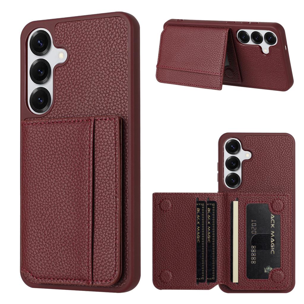 Lychee Grain Magnetic Leather Wallet Card Solt Phone Case For Samsung S25 Ultra S24 Plus S23 S22 A16 A26 A17 A07 Kickstand Cover