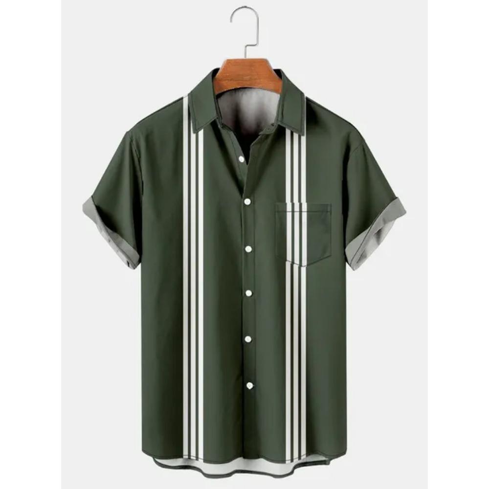 Hawaiian Men's Striped Shirts For Blouse Men Camisa Social Short Sleeve Casual Top Oversized Gym Clothing Fashion Male Vintage