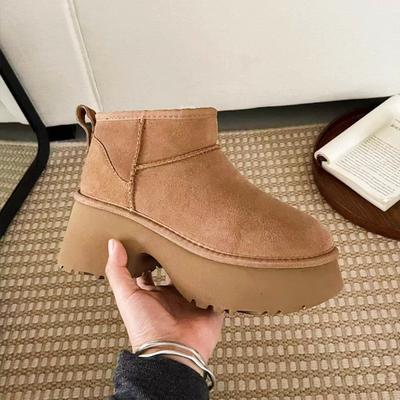 2025 New Women's Winter Boots Mermaid Thick Soled High-heeled Snow Boots for Women Cowhide and Wool Integrated Cotton Shoes