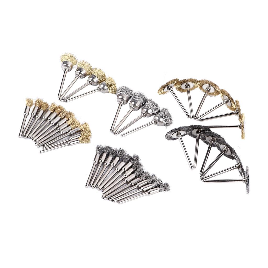 44 Pcs Wire Brush Set Brass Steel Wire Pen Cup T Shape Brush Set for Cleaning Polishing Deburring