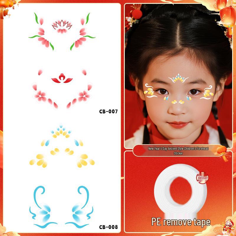 Hanfu-Style New Year Forehead and Eye Corner Stickers for Kids - Stage Makeup Huadian