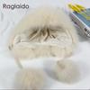Winter Hats Women Natural Fox Fur Fuffy Warm Fashion Stylish Knitted Pompom Girls Fur Hat