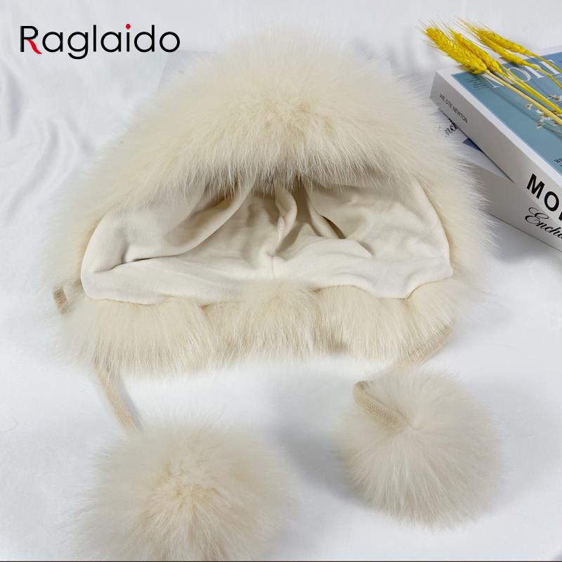 Winter Hats Women Natural Fox Fur Fuffy Warm Fashion Stylish Knitted Pompom Girls Fur Hat