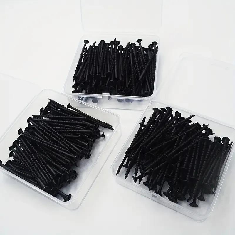 50pcs Black High-strength M3.5 Coarse Thread Screws with Countersunk Head Self-Tapping for Drywall Gypsum Board