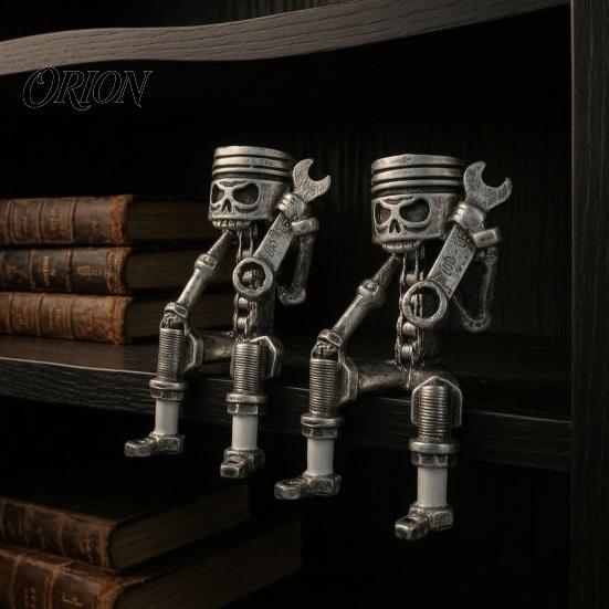 Statua di Robot Vintage Artigianale Scheletro in Resina Resistente, Statuetta Meccanica Industriale, Regalo Stile Heavy Metal Decorazione da Scrivania Gotica per Ufficio Libreria