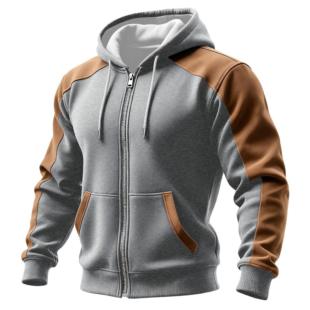 Men's Colorblock Zipper Pocket Hooded Cardigan Men's Sports Large Size Casual Hooded Cardigan