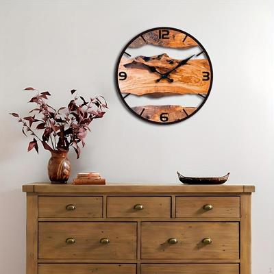 Wood Wall Clock Decorative Art 11.8 Inch Timepiece for Dining Room Office Bedroom Kitchen