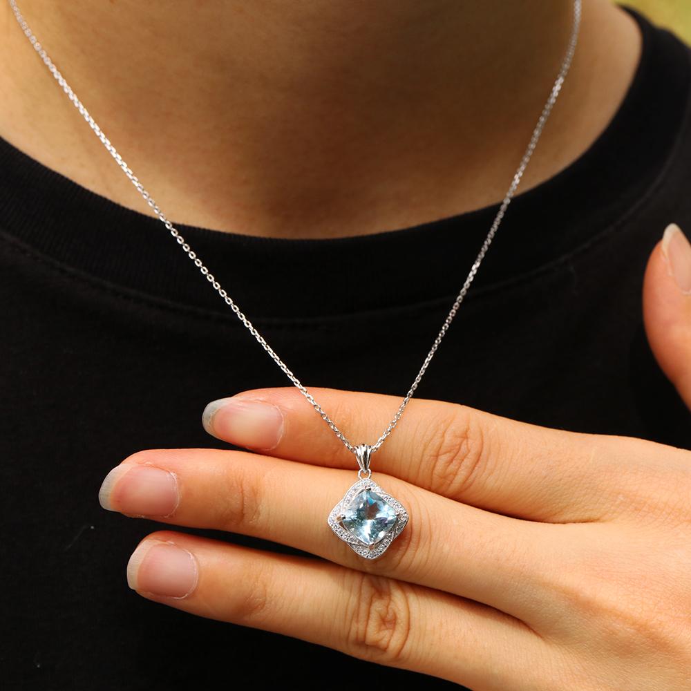 Přírodní polštářek nebesky modrý topaz Sada šperků 925 stříbro prsten náušnice přívěsek pro ženy manželku pěkný dárek