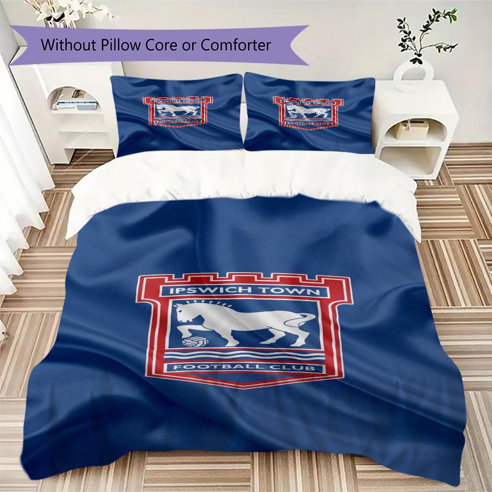 Ipswich Town FC Pattern Bedding uilt Set uilt Cover Pillowcase Home Decoration Birthday Gift (1 * duvet cover + 2 * pillowcase without core)