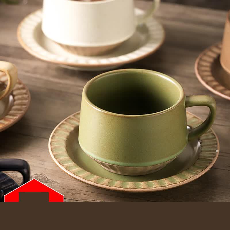De Ou Xing Guang Retro Ceramic Coffee Cup and Saucer Set