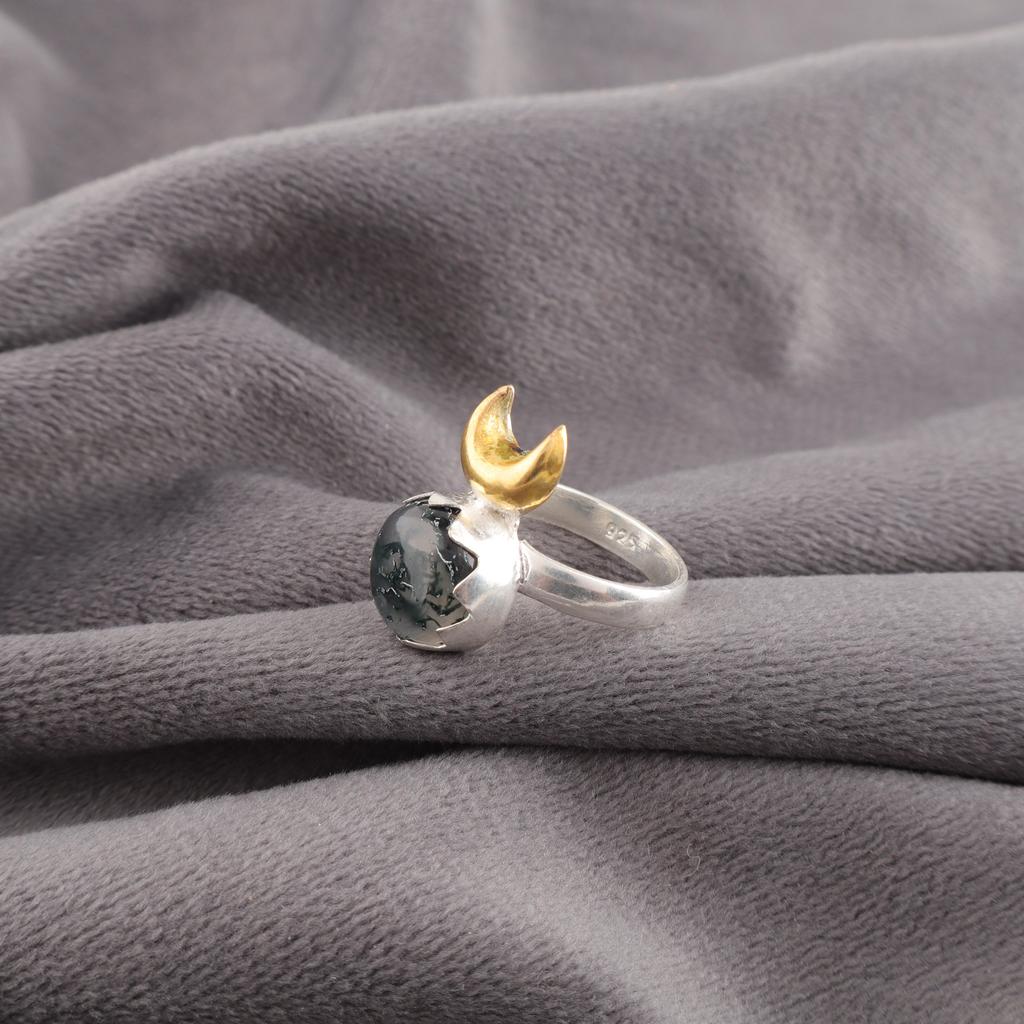 Wonderful Moss Agate Gemstone Jewelry, 925 Solid Sterling Silver Ring Jewelry, Handmade Artisan Jewelry For Wedding Gift