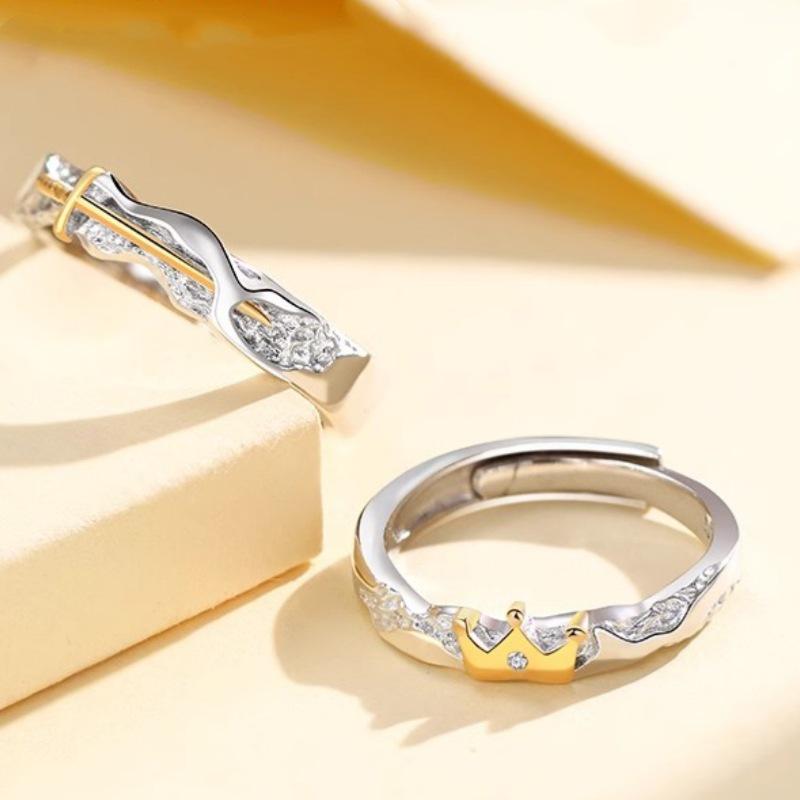 Princess and Knight S925 Sterling Silver Commemorative Couple Rings for Men and Women - Fashionable Qixi Festival Gift
