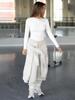 2025 Y2K Ribbed Crew Neck Women's Slim Fit Long Sleeve T-Shirt - Solid Color