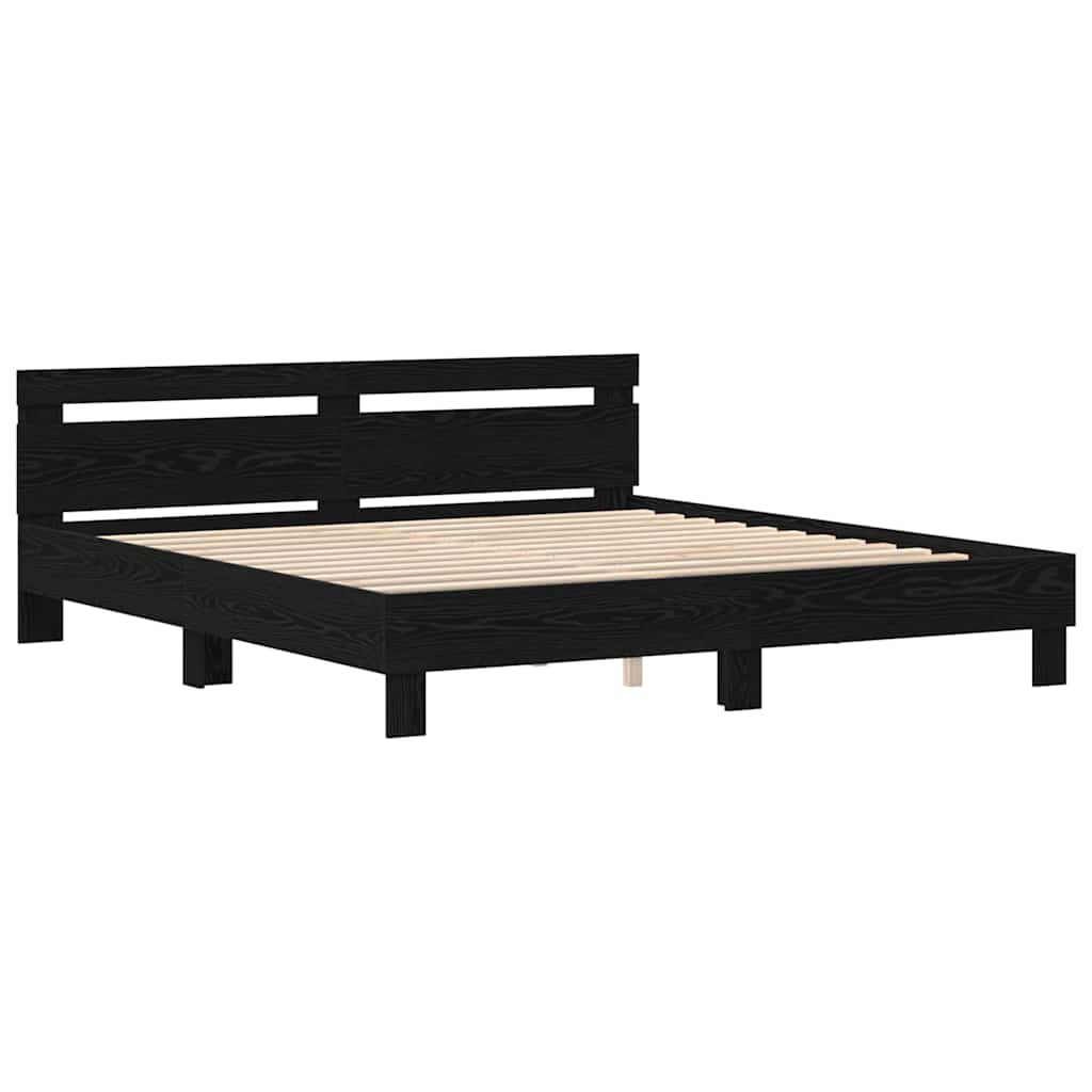 Bed Frame in Black Oak Finish 200 x 200 cm Engineered Wood