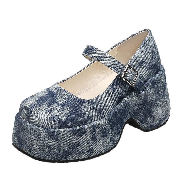 Fashion Trifle Platform Mary Jane One Buckle Wedge Heightened Shallow Heel Single