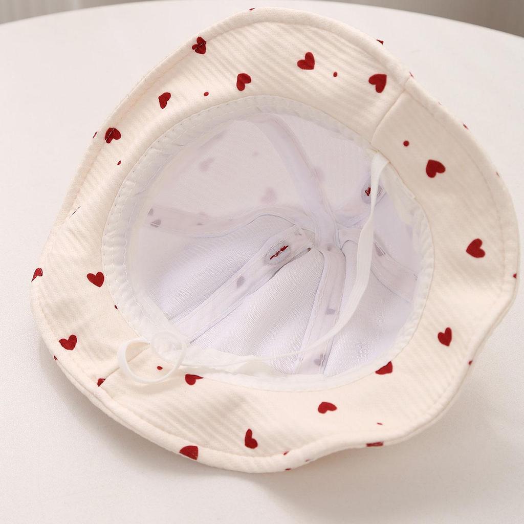 Sweet Baby Girl Bucket Hat Cute Heart Bow Toddler Fisherman Cap Outdoor Sunshade Kids Ruffled Hats