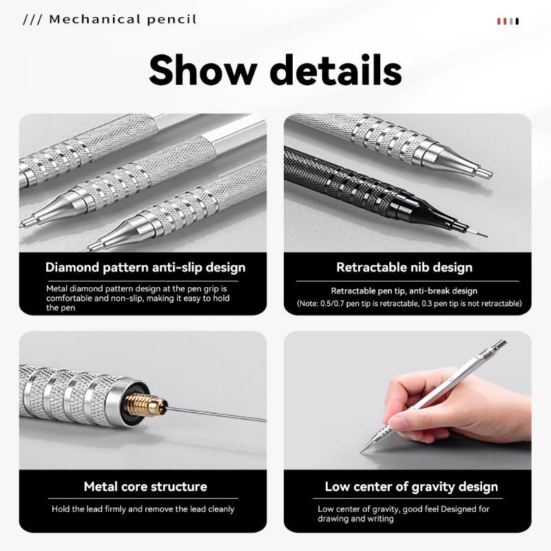 0,3/0,5/0,7 mm Różowe złoto Ołówek Profesjonalny Rysunek Artystyczny Pisanie Metalowe Automatyczne Ołówki Artykuły Papiernicze