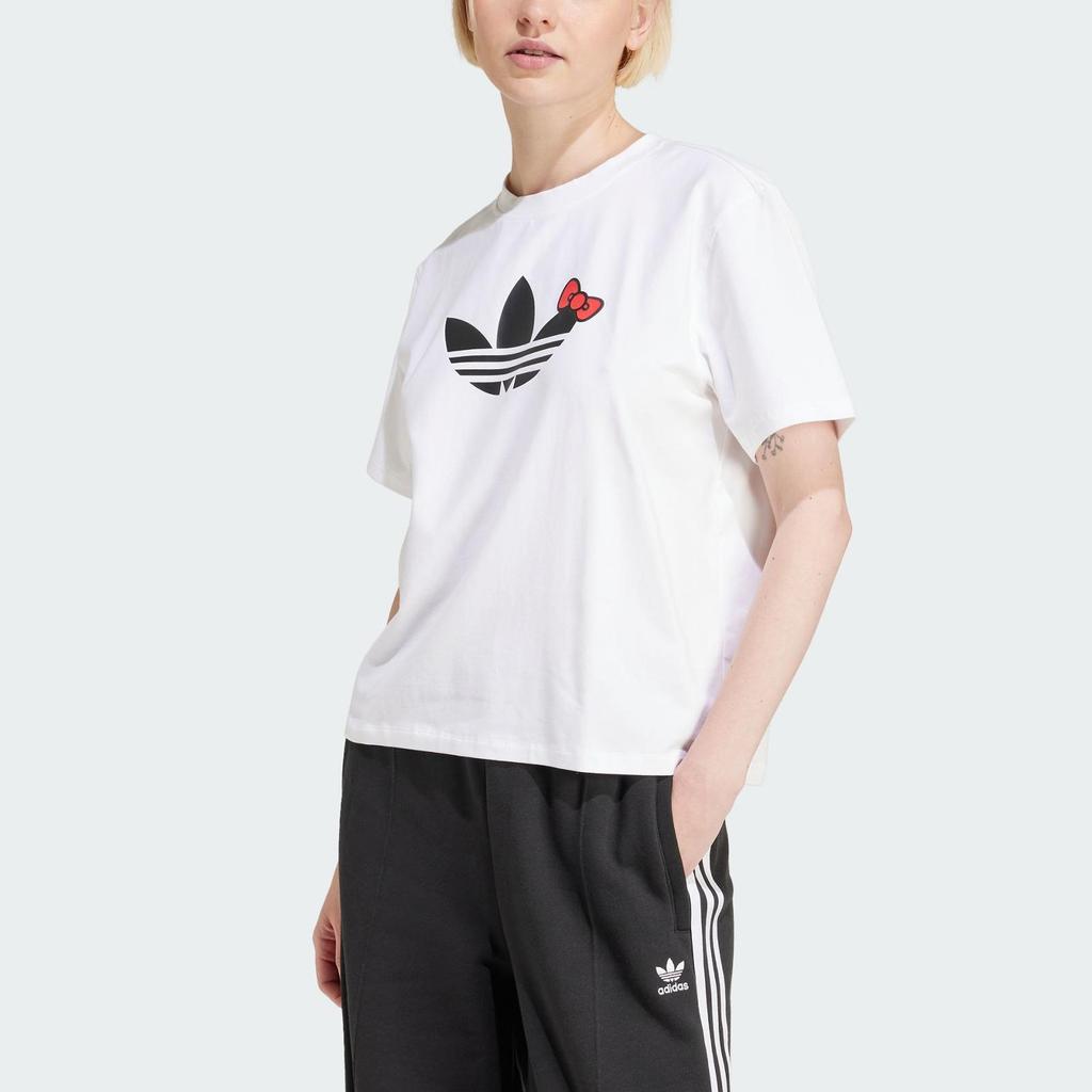 adidas Hello Kitty Kleeblatt Boxy T-Shirt mit Markenlogo-Print Damen Oberteile Weiß IX7880