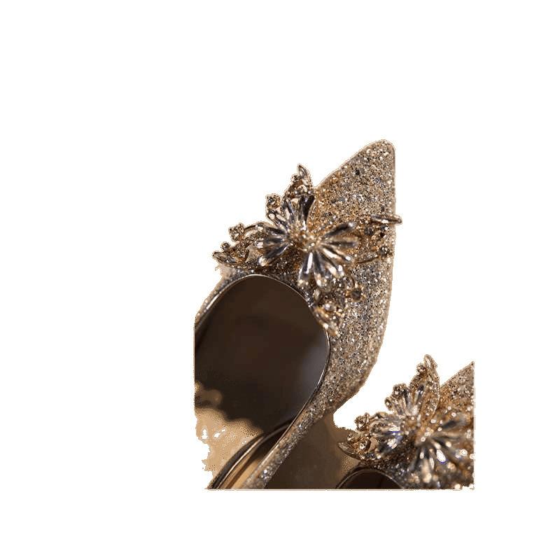 Zhang Qingqing same bow wedding shoes main wedding dress rhinestone crystal shoes bride shoes adult ceremony high heels 2025