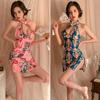 Sexy Sex Clothes Printed Waist High Split Sleeveless Sex Fun Retro Neck Sex Fun Underwear Exposed