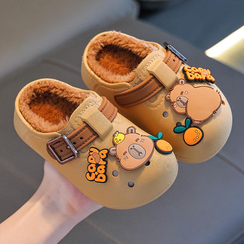 Boys' Winter Fur Capybara Cotton Non-Slip Indoor Shoes