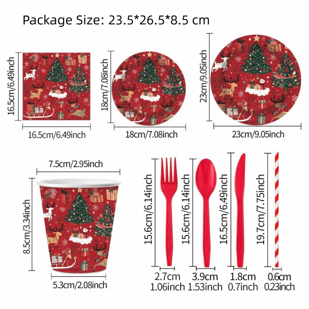 Reindeer Design Christmas Disposable Tableware Color Printed Party Dinnerware Set Venue Decoration