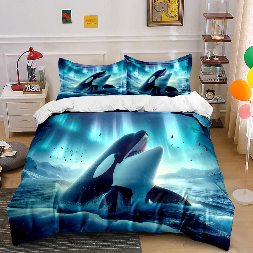 3Pcs Orca Leaping Under Northern Lights Duvet Cover Set With 3D Printing Design Soft Polyester Bedding Set All-Season Comfort
