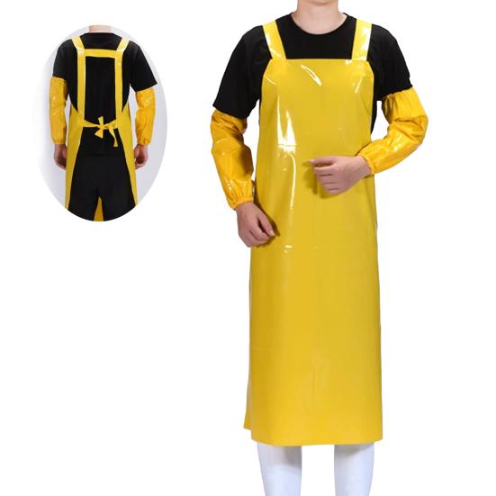 Waterproof Oil-Proof TPU Bib Apron with Sleeves Oil Resistant Chef Apron Food-Grade Plastic Apron for Seafood Processing Kitchen Food Factory