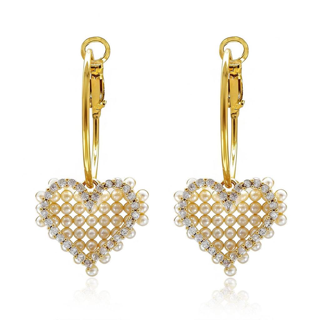 Heart-Shaped Zircon Inlaid Pearl Stud Earrings - Fresh, Sweet, Simple, Fashionable.