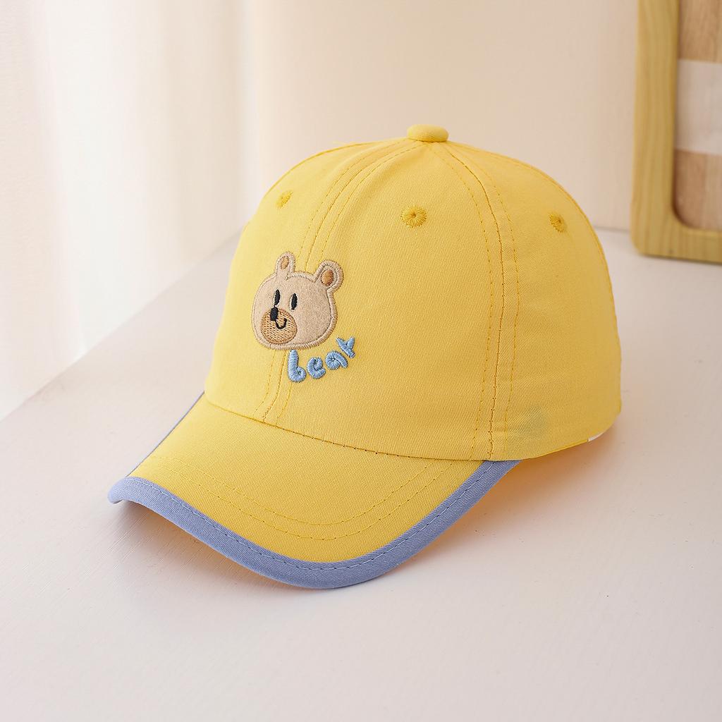 Child-sized Cute Bear Head and Bear Letter Embroidery Baseball Cap, Adjustable Back Strap, Suitable for Daily Wear. Photo