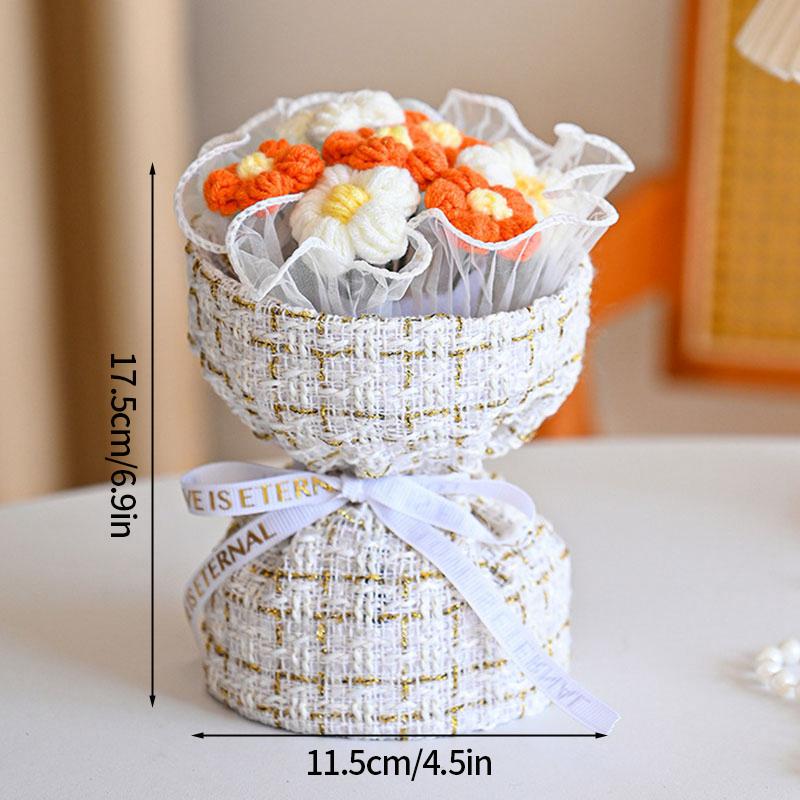 Crochet Puffs Rose Bouquet Finished Product Handmade Artificial Flower Decorations Valentine Mother Day Festival Souvenirs Gifts