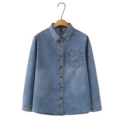 2026 Plus Size Retro Denim Shirt Jacket for Women - Long Sleeve, Spring/Autumn, 200 Jin, Fat Girl Style, Cardigan