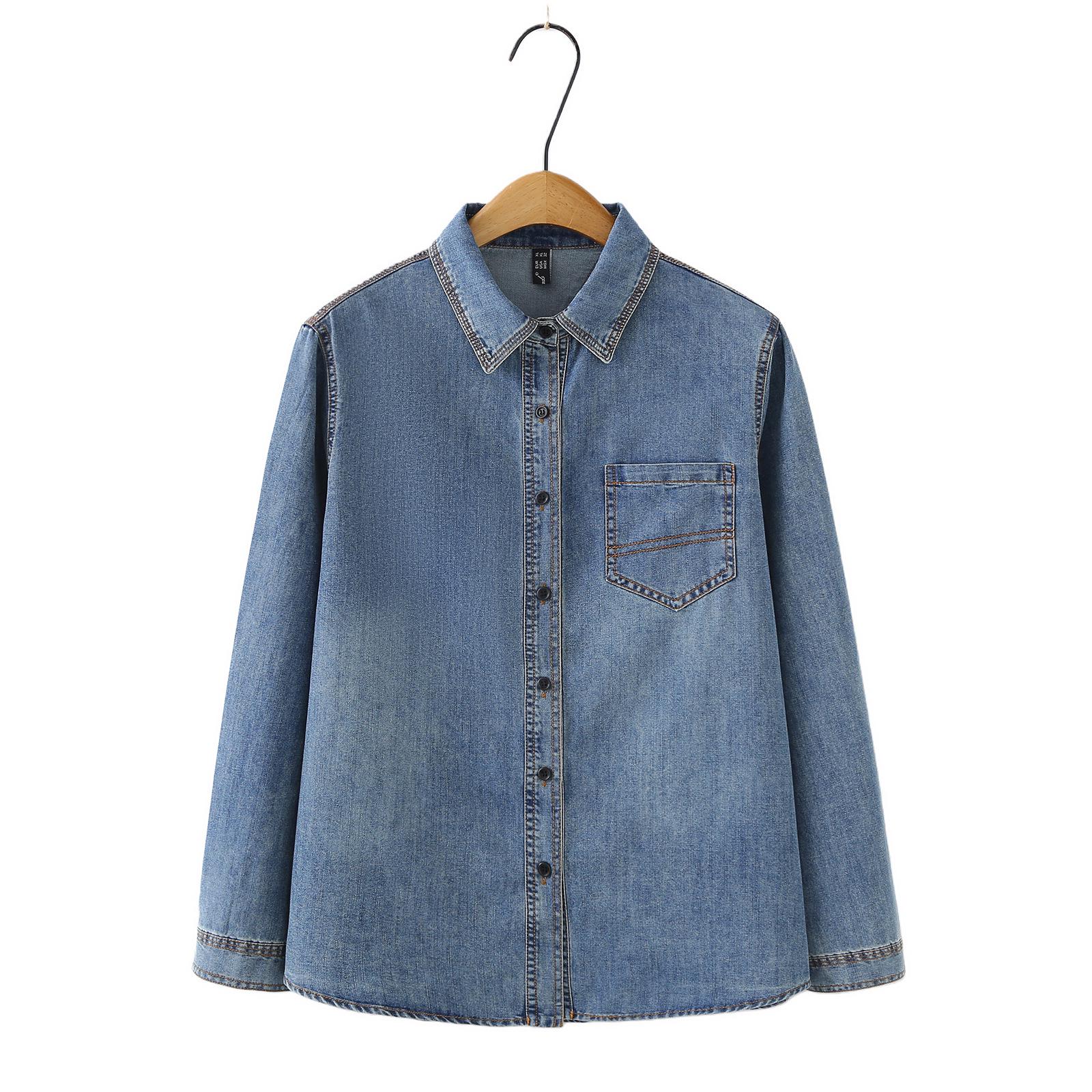 

2026 Plus Size Retro Denim Shirt Jacket for Women - Long Sleeve, Spring/Autumn, 200 Jin, Fat Girl Style, Cardigan 3XL синій