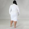Plus Size European & American Fashion Casual Solid Color V-Neck Long Sleeve Dress