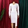 JKASHDK Women's Fashion Autumn Winter Solid Color Print Plus Size Long Sleeve V-Neck High Waist Casual Dresses