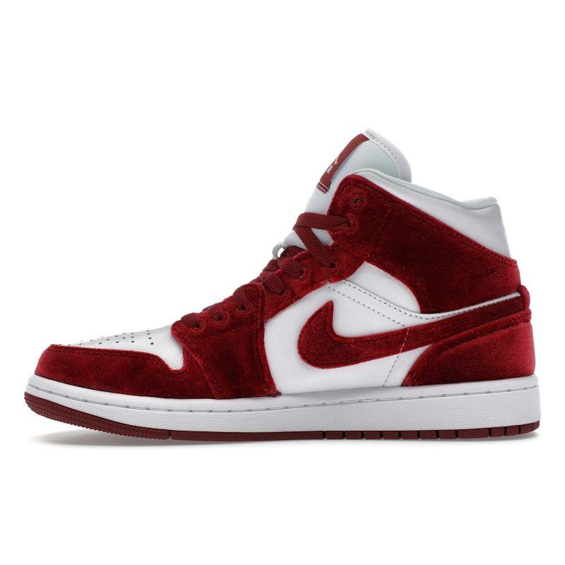 Air Jordan 1 Mid Red Velvet Women Sneakers White Black Team-Red FZ3334-100