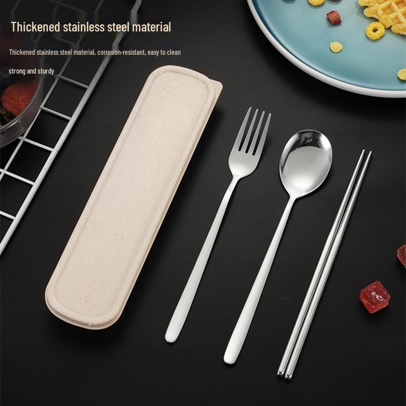 Korean Style Portable Stainless Steel Chopsticks & Spoon Set with Storage Box for Students, Office Workers, and Travel