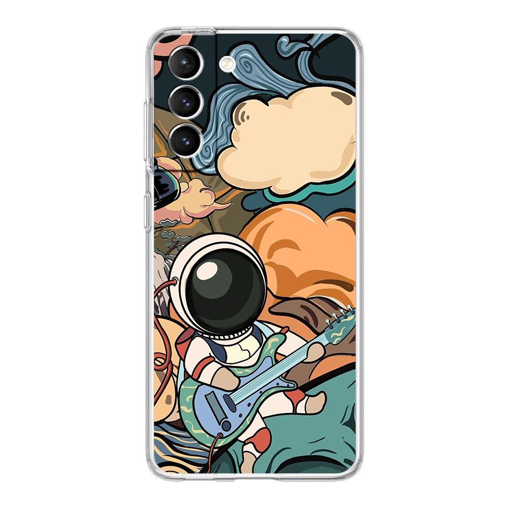 Cute Cartoon Astronaut Phone Case For Samsung Galaxy S22 S21 S20 FE Ultra 5G S10 S10E S9 S8 Plus Note 10 20 Clear Silicone Cover