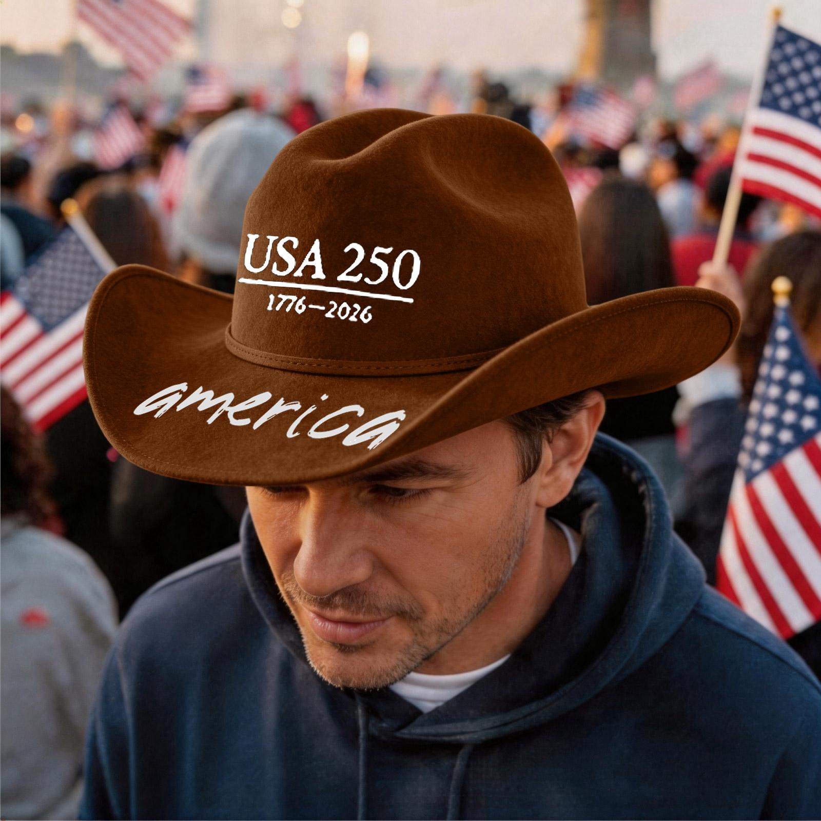 

Casual Vintage Style Anniversary Print Cowboy Hat Unisex Adjustable Wide Brim Outdoor Sun Protection Western Cap One Size коричневий