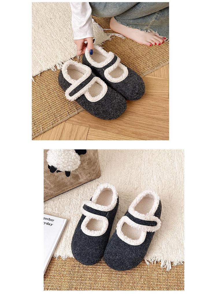 Comfortable Women's Furry Mary Jane Shoes for Autumn/Winter - Versatile, Solid Color, Cotton-Enhanced, Ideal for Home, Outdoor, and Commuting.