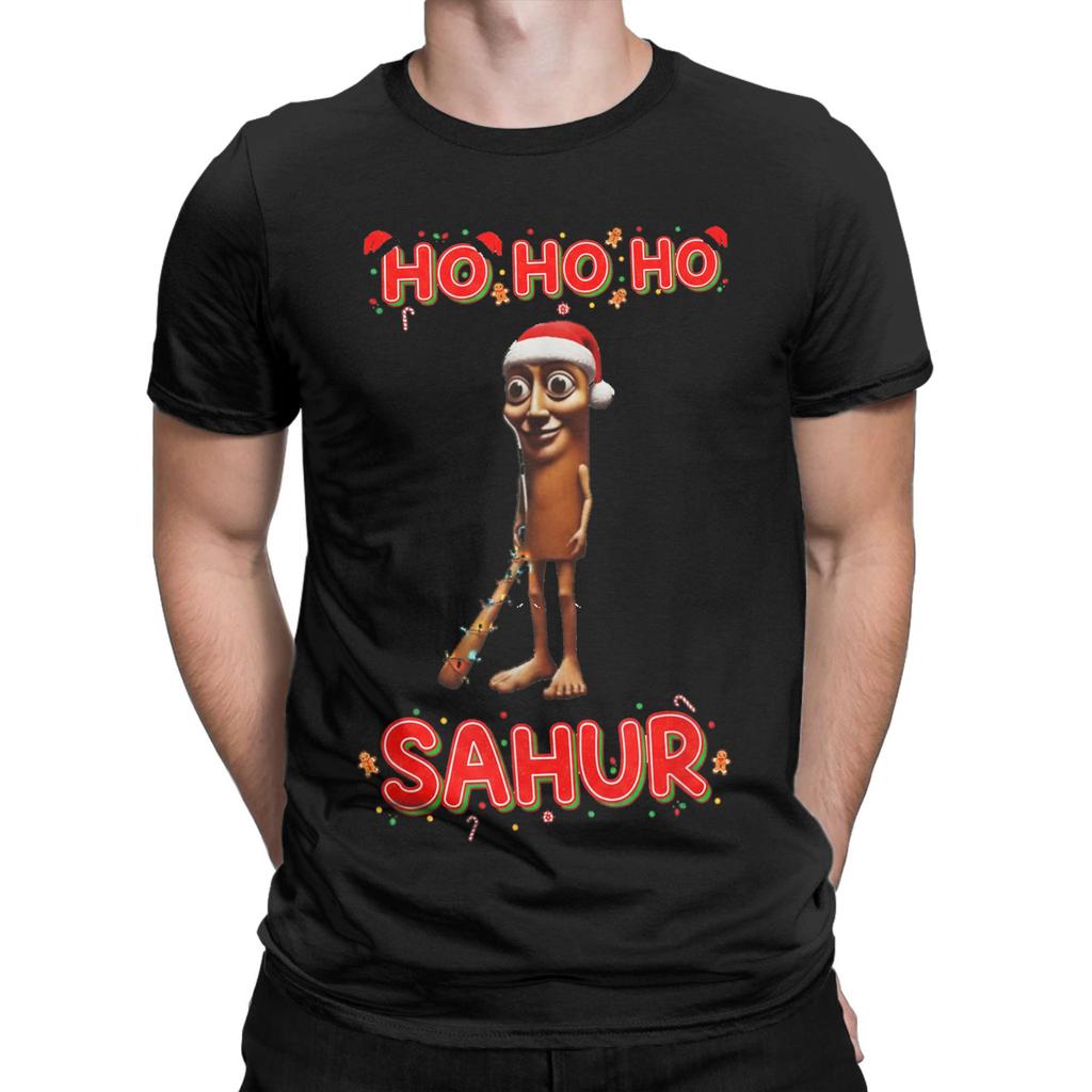 Men T-Shirts Christmas Italian BRAINROT HO HO HO Creative Pure Cotton Tee Shirt Short Sleeve  T Shirts O Neck Clothes Plus Size
